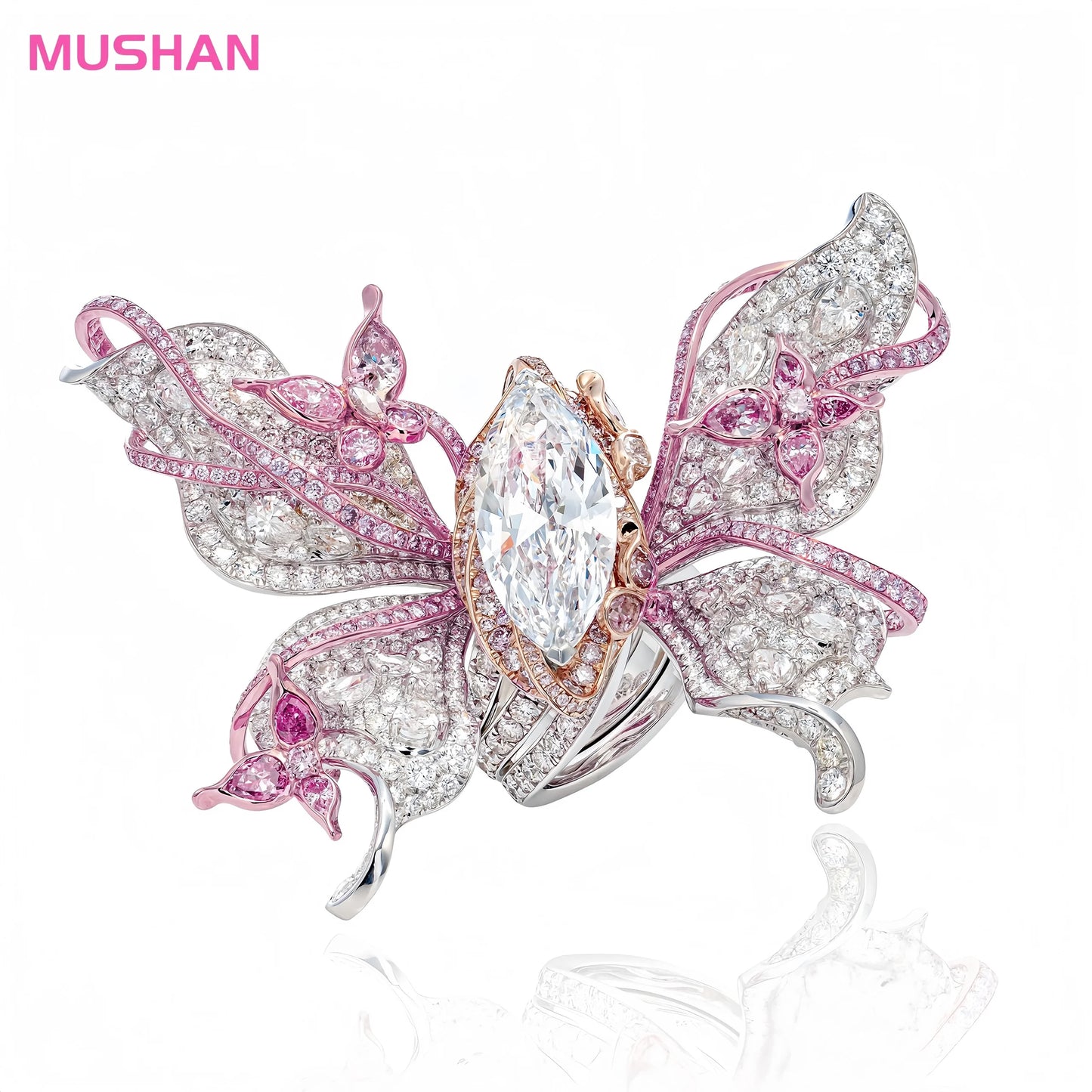 MUSHAN Jewelry Factory Luxury High Carbon Diamond 3D Butterfly Ring 925 Sterling Silver Promise Engagement Wedding Rings Jewelry