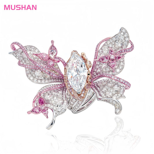 MUSHAN Jewelry Factory Luxury High Carbon Diamond 3D Butterfly Ring 925 Sterling Silver Promise Engagement Wedding Rings Jewelry