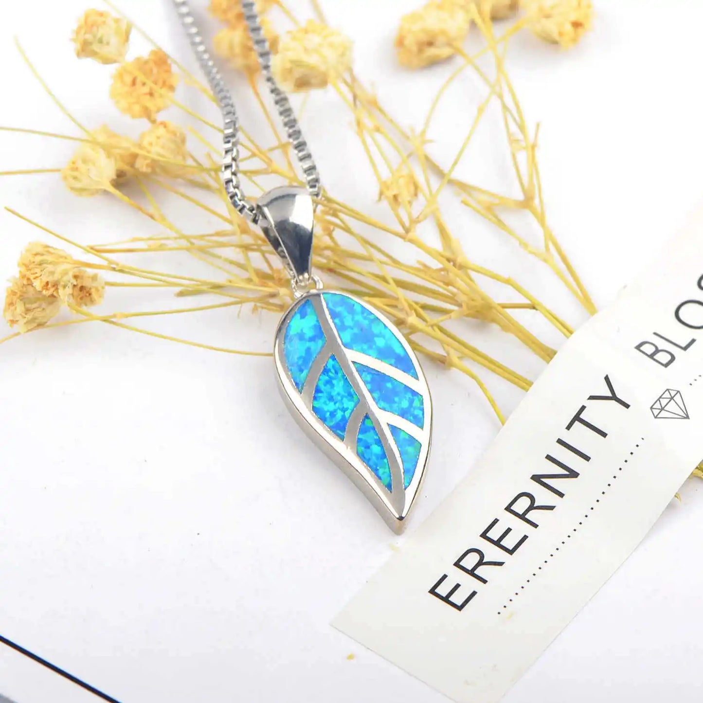 Opal Women's Bestseller Forest Series Anchor Necklace with Blue Pendant Copper Alloy Silver Plated Christian Box Chain Gift
