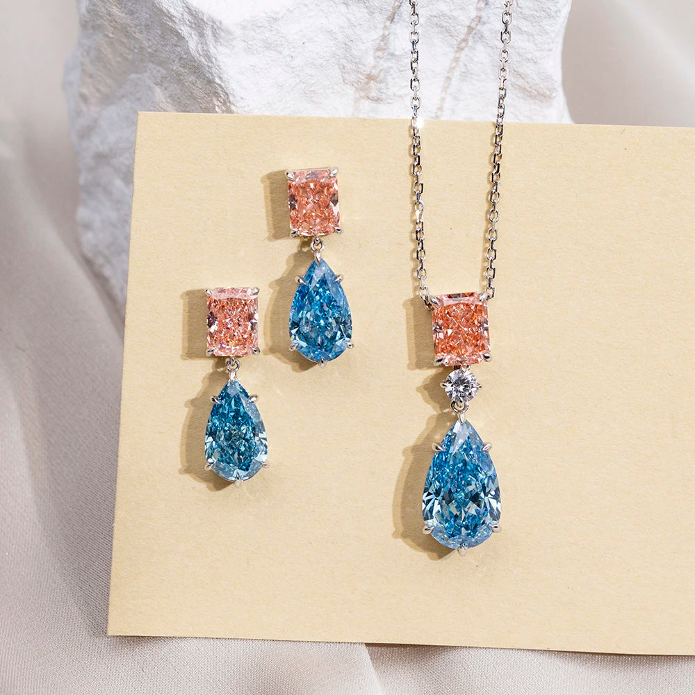 Gemfiori Fashion Necklace Jewelry MSN-861 18k Pendant Necklace Radiant Pear Cut Color Lab Grown Diamond Necklace