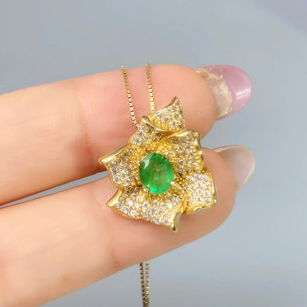 Gioiellieri Natural Emerald Jewelry with S925 Sterling Silver Pendant Necklace for Women May Birthstone Fine Jewelry Anniversary Luxury Gift