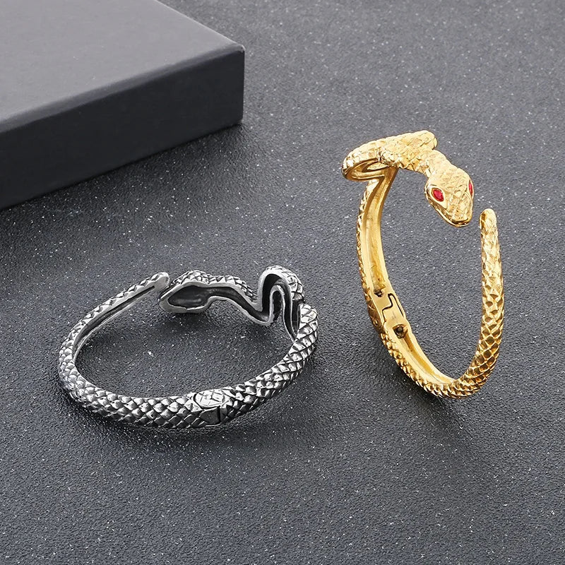 KALEN Punk Unisex Stainless Steel Fashion Bracelets Bangles Open Cuff Snake Charm Bracelets