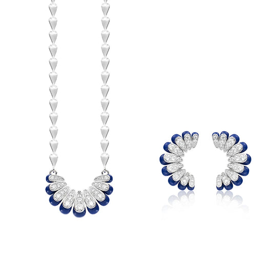 2025 New Cute Bent Moon Necklace Earrings Two-Piece Set Compact and Exquisite Brass Jewelry with Zircon for Men and Women