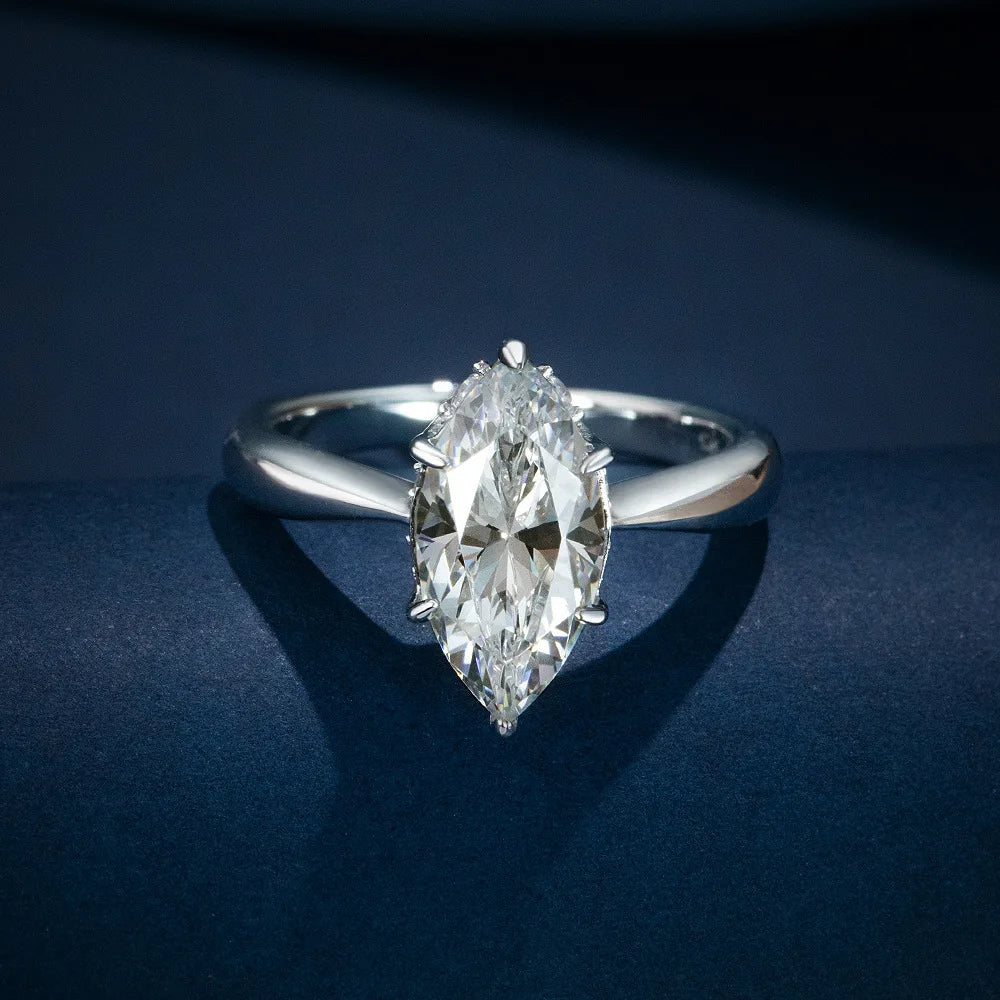 Silverelli | 925 Silver 3ct Marquise High Carbon Diamond Ring | 7×14mm | Platinum Plated