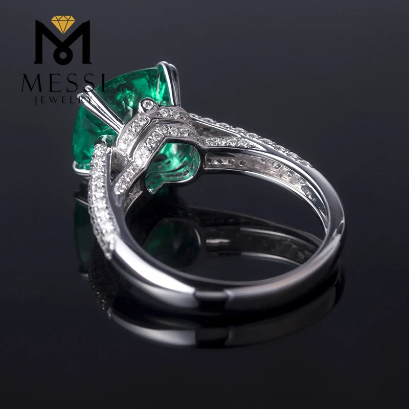 Gemfiori Messi Jewelry Price 14k 18k White Gold 4ct Radiant Cut Lab Created Emerald Engagement Ring Jewellery for Women