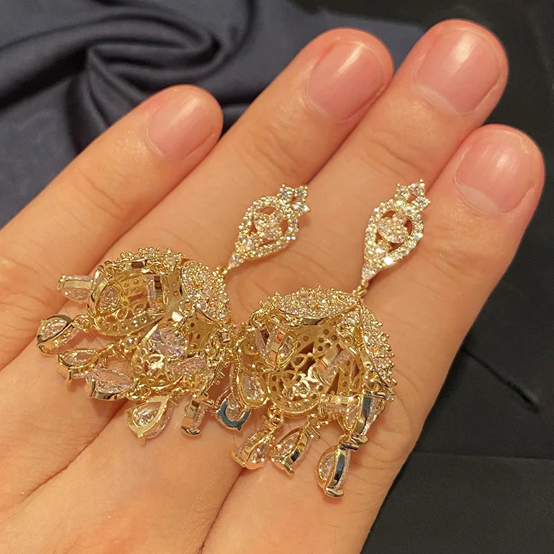 Lantern Palace Lady Statement Jewelry Women Boho Bohemia Kundan Jhumka Indian Gold Dangling Tassel Stud Earrings for Women