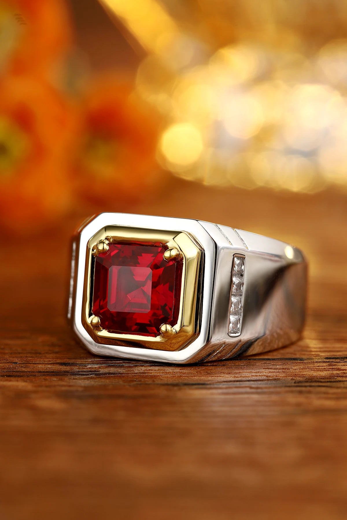 Gemfiori Lanphear Solitaire S925 Sterling Silver Women Ring Asscher Cut Ruby Gem Men's Wedding Birthday Gifts Lab Grown Ruby Fashion Ring