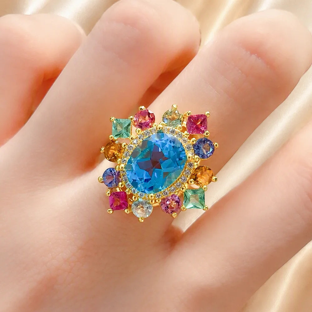 Gioiellieri Natural Swiss Blue Topaz Ring 925 Sterling Silver, Oval Cut Blue Topaz Ring, High Polish Fine Jewelry for Women