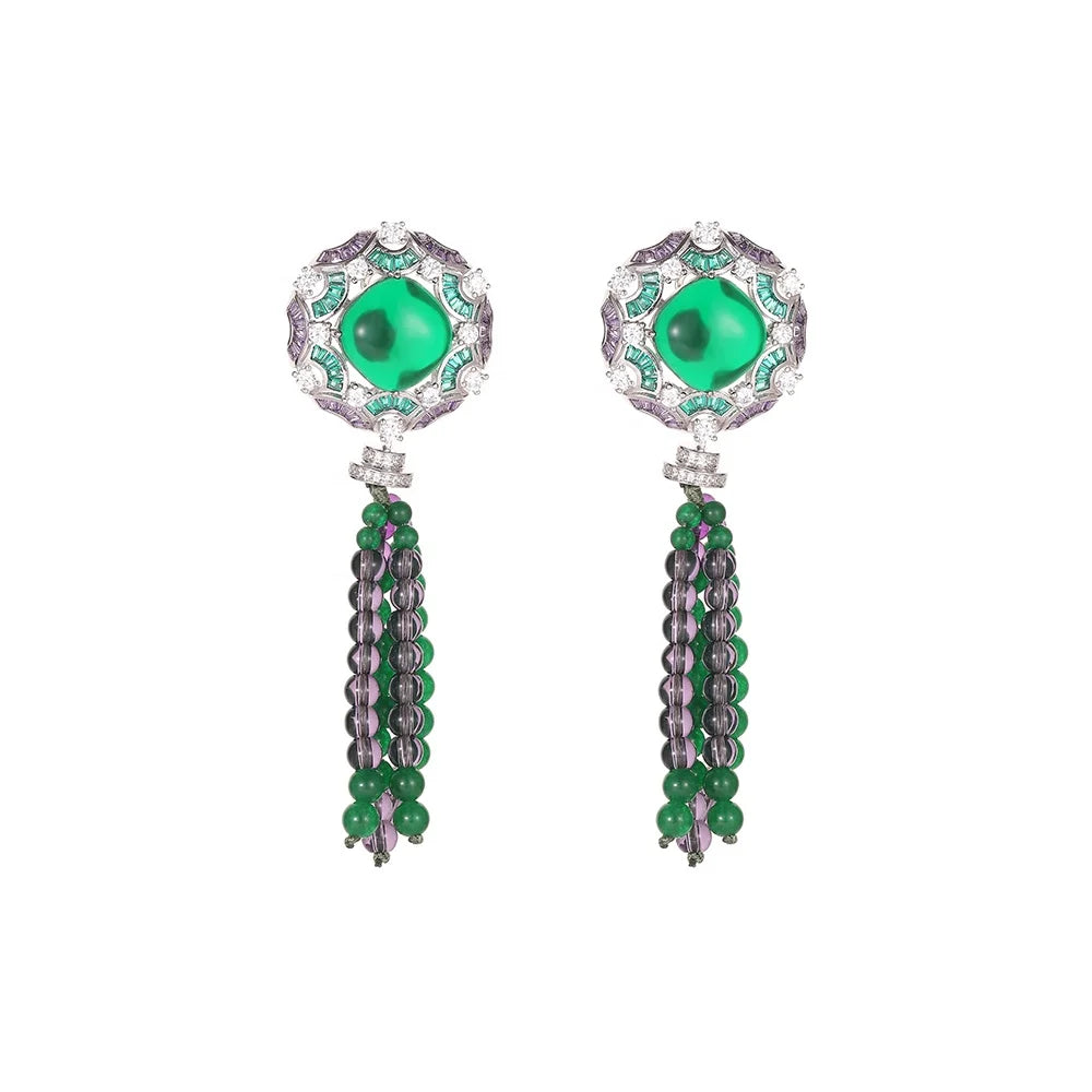 Gemfiori Tassel Design Nigerian Wedding Jewelry Sets Extra Large Jewelry Sets Necklace Earring Set for Temperamental Ladies