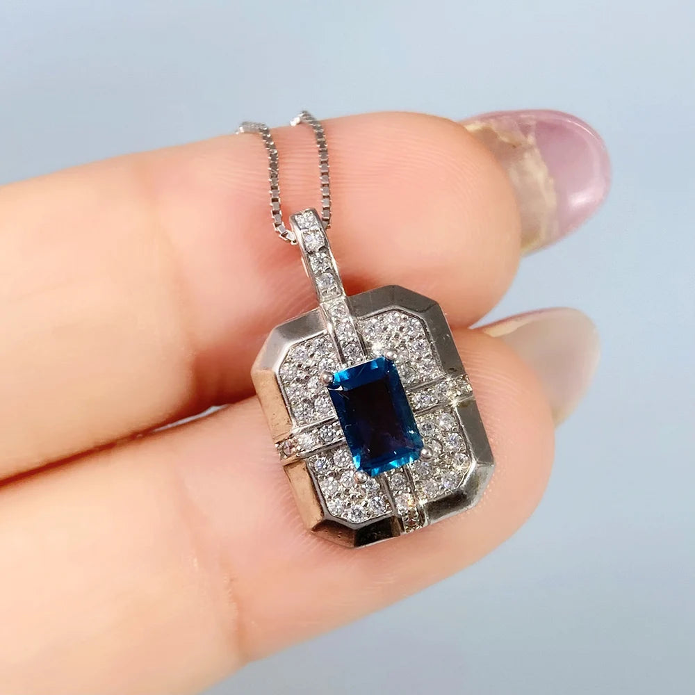 Gioiellieri London Blue Topaz Necklace with Natural Gemstone for Women S925 Sterling Silver Fine Jewelry Healing Crystal Pendant Charm Gift