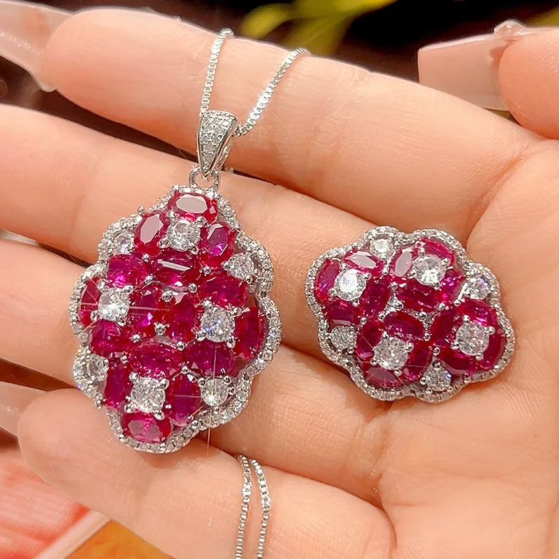 REDheart Fashion Trendy Copper Inlaid Zircon Plated 18K Gold Micro Inlaid Flower Design Luxury Women's Jewelry Set Third Party