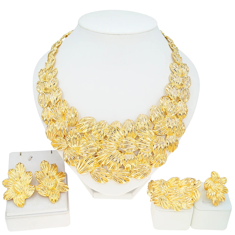 Zhuerrui Luxury Gold Plated Jewelry Set Matte Finish Necklace Bracelet Earring Set High-end Italian Design for Party I007520-2
