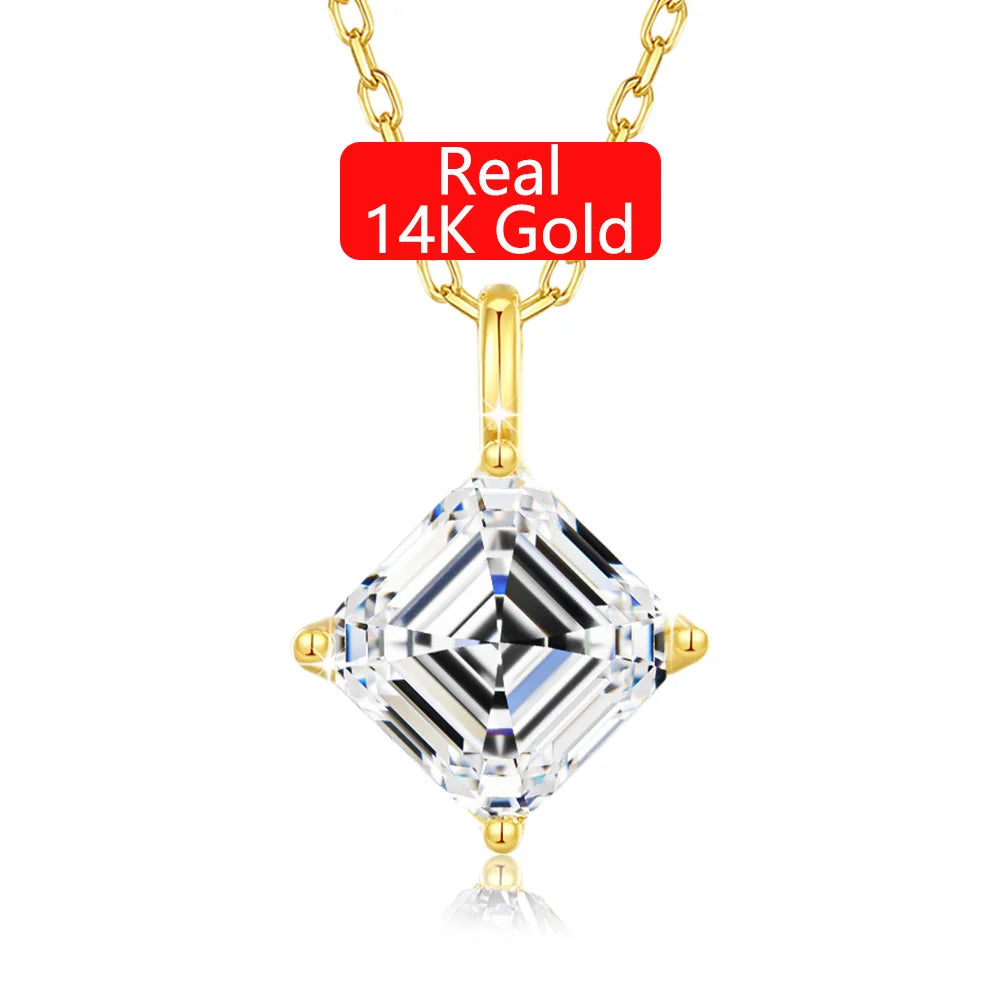 Gioiellieri Women's Christmas Gift 3D Hard Gold Craft True 14K Gold Luxury Asscher Moissanite 1ct 2ct 3ct Pendant