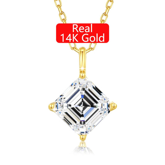 Gioiellieri Women's Christmas Gift 3D Hard Gold Craft True 14K Gold Luxury Asscher Moissanite 1ct 2ct 3ct Pendant