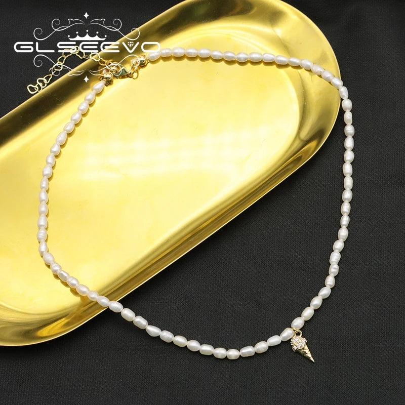 Natural Freshwater Pearl Zircon love Pendant Necklace Gold-plated White Simple Fashion Fine Jewelry Necklace for Girlfriend Gift
