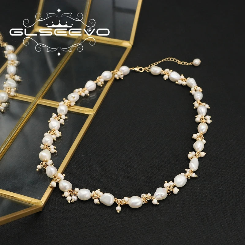 Natural Freshwater Pearl Baroque Short Necklace Luxury Gold Plated Charm Necklace Wedding Gifts for Brides Fine Jewelry