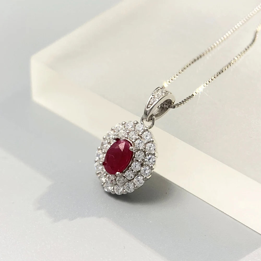 Gioiellieri Heart Ruby Pendant with Natural Red Gemstone for Women 925 Sterling Silver July Birthstone Fine Jewelry Romantic Anniversary