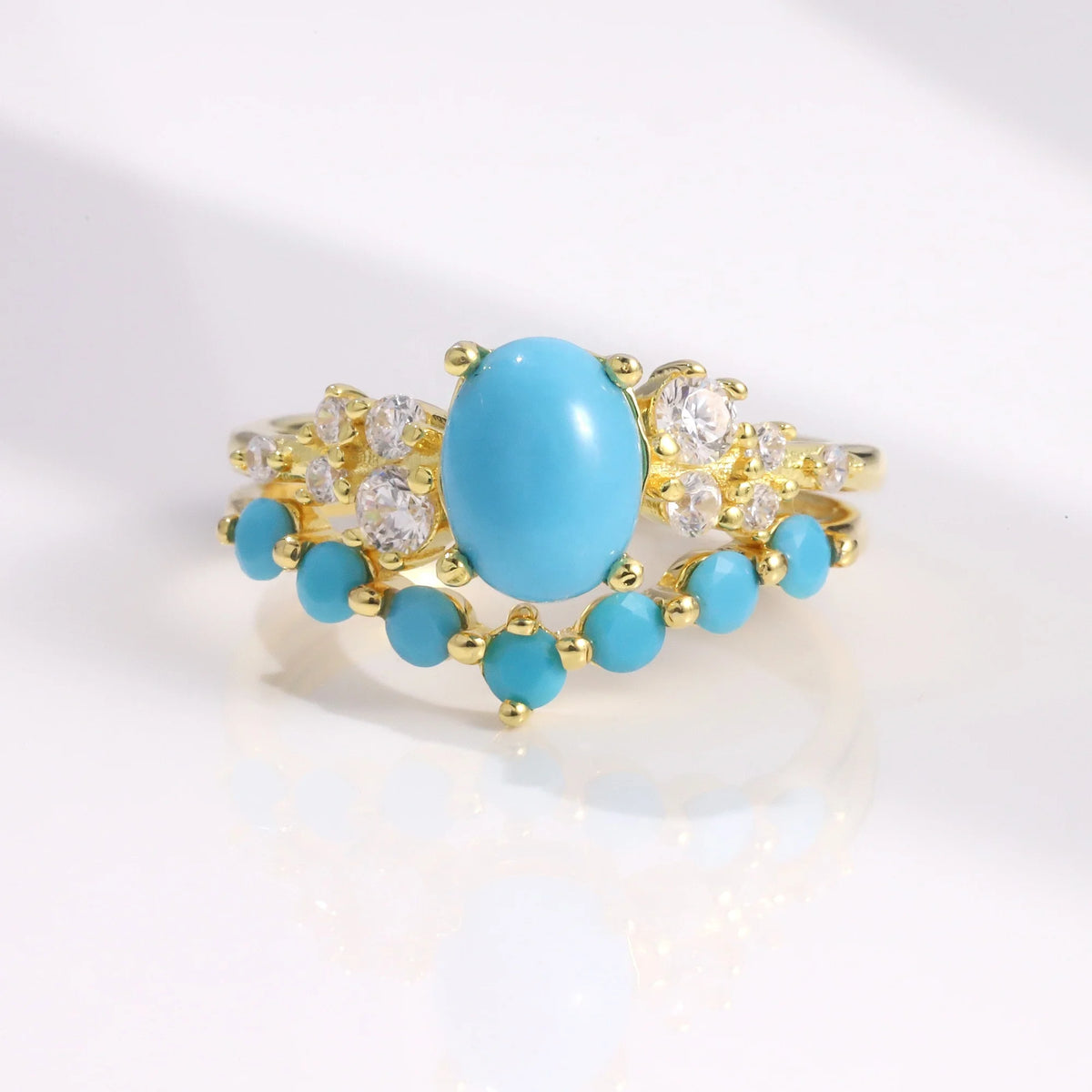 ArtistA Abiding Light Luxury Cluster Zirconia Synthetic Turquoise Gemstone 925 Silver Wedding Engagement Ring Set