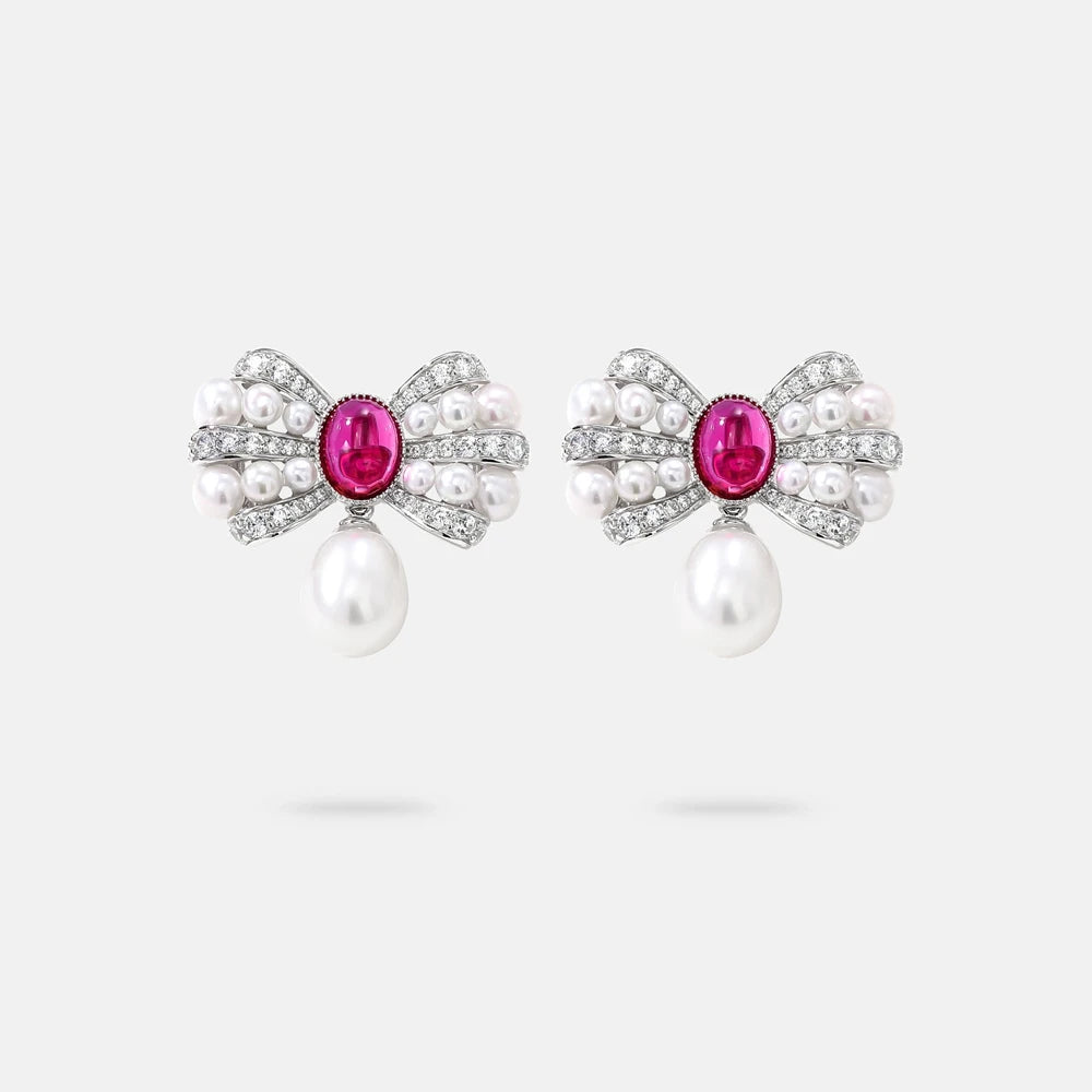 MUSHAN Jewelry Factory S925 Natural Pearl Stud Earrings Light Luxury and High End Bow Ear Accessory Cross Border Bestseller