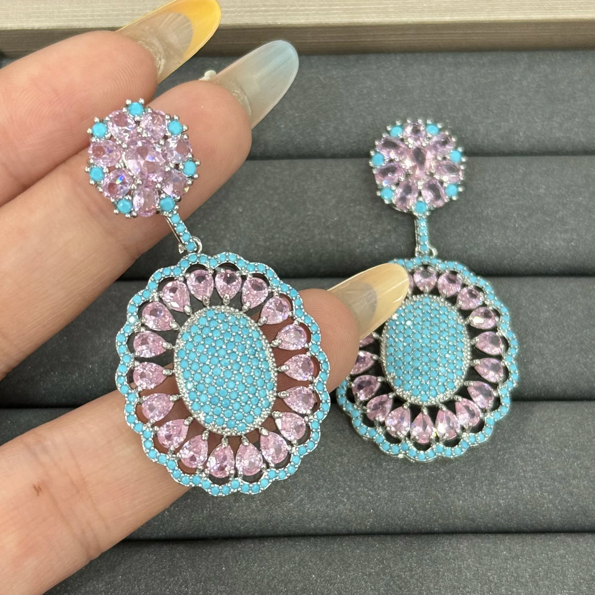 XOTICA TIANSHE French Bride Gets Married, Jewelry Girl Blue Turquoise Zircon Crystal 3pcs Set Mom's Birthday Gift