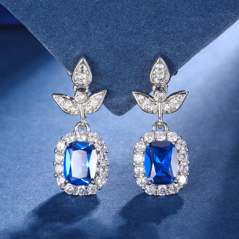 Gemfiori Vintage High-end Floral Earrings with Exaggerated European and American Temperament Pendant Light Luxury Niche Set