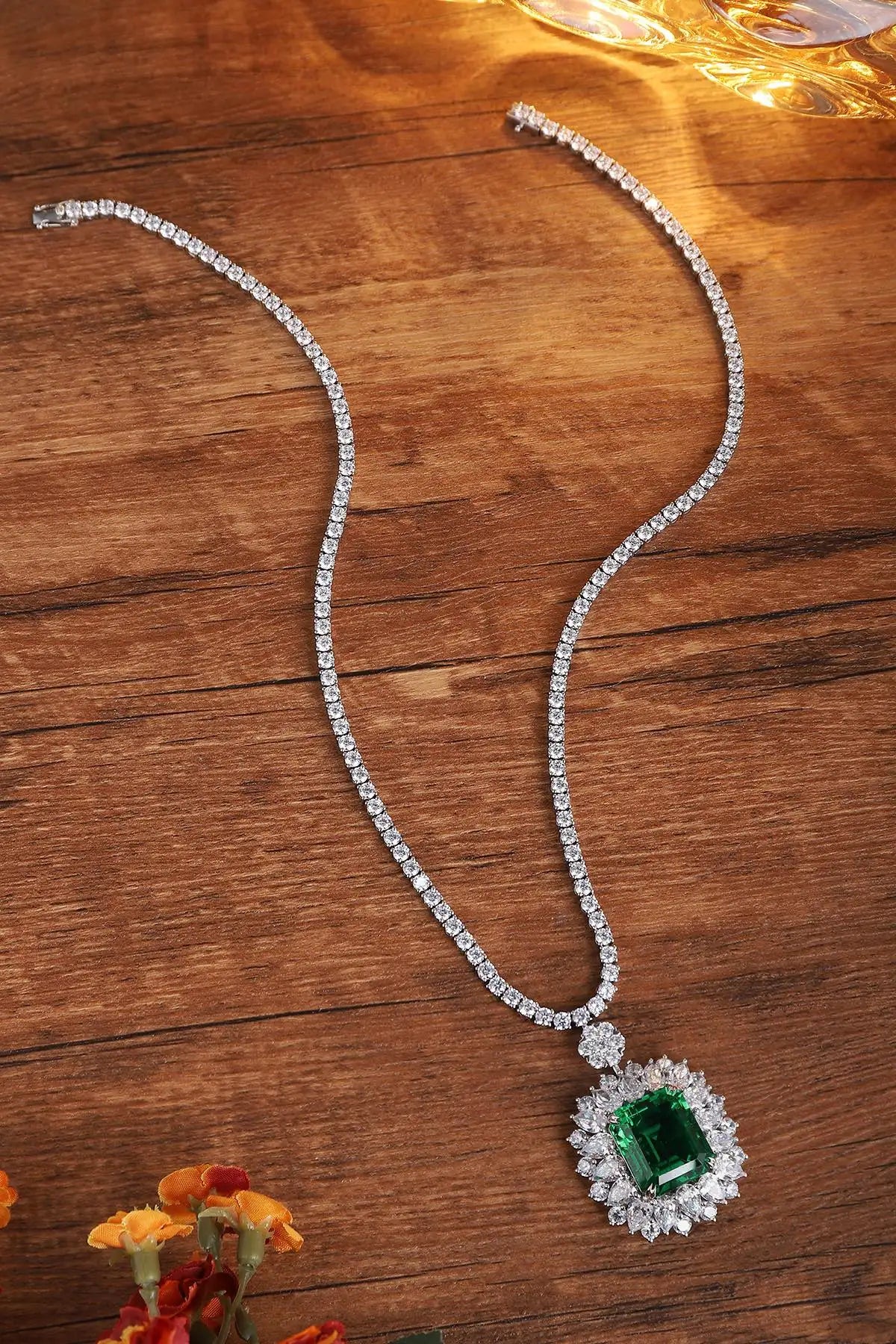 Gemfiori Anster Luxury Necklace S925 Lab Grown Emerald Necklace for Women 16/17/18inches Length Party Engagement Pendant Necklace
