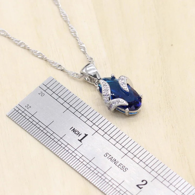XOTICA Royal Blue Semi-Precious Silver Color Jewelry Set for Women Includes Bracelet Earrings Ring Classic for Wedding Engagement