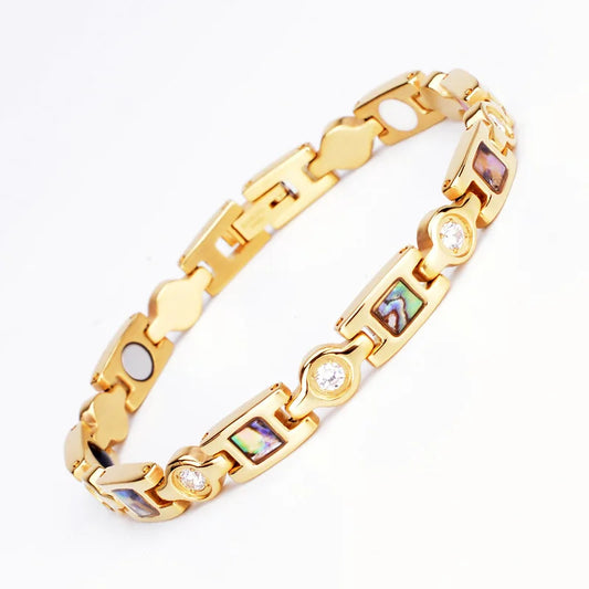 Aimgal Magnetic Health Bracelet Germanite & Abalone Shell with 3A Zirconia 316L Stainless Steel Wellness Jewelry