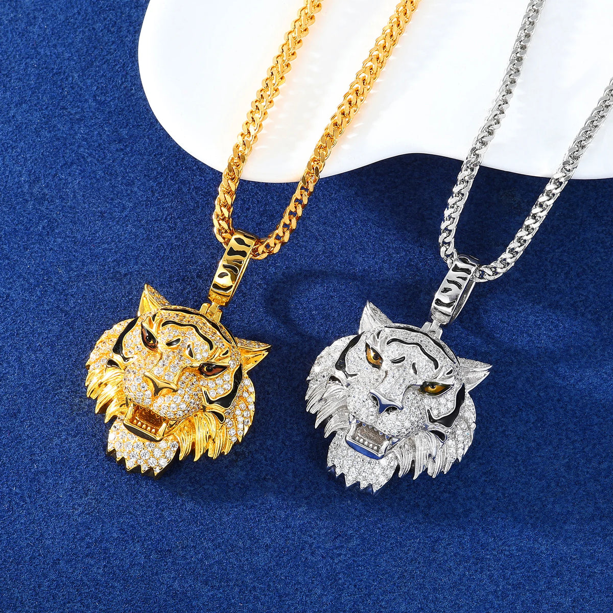S&S 925 Silver VVS Moissanite Iced Out 3D Tiger Head Pendant | Hip-Hop Jewellery