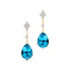 Solid 18k Gold Stud Earrings Pear Cut Natural Swiss Blue Topaz Gemstone Pave Diamonds Genuine Fine Earrings Jewelry Gift For Her