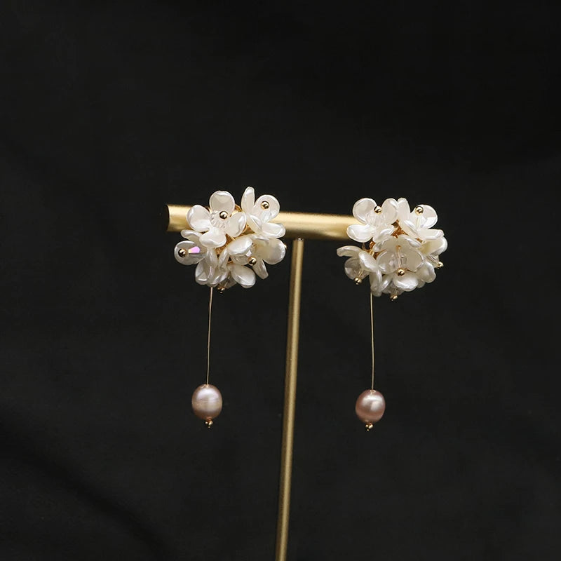 New Jewelry Yiwu Wholesale Natural Baroque Pearl Stud for Women Flower Earrings Korean Wholesale Bulk 18K Gold Plated Jewelry