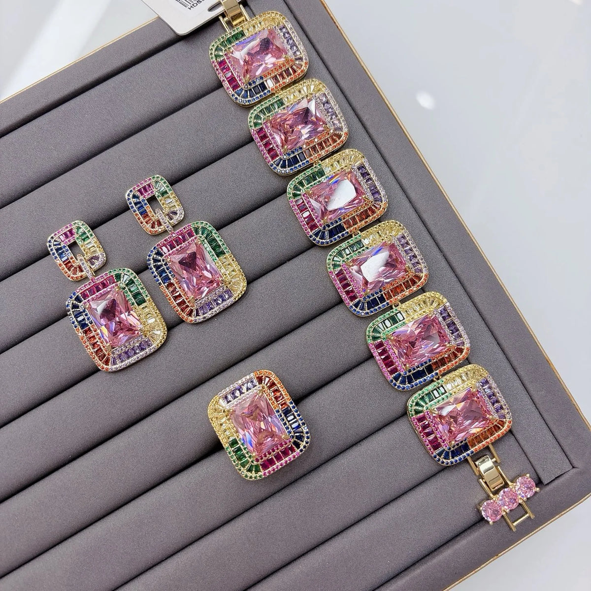 XOTICA TIANSHE Grace Jewelry Unique High End Luxury Brass Blue Zircon Crystal Bracelet Earrings Rings 3pcs Set