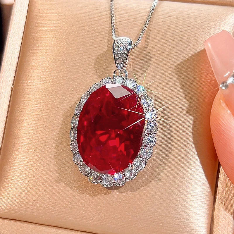 Gemfiori European and American Atmospheric Pigeon Egg Zircon Inlaid Pendant Earrings Ring Three Piece Set Banquet Party Accessories