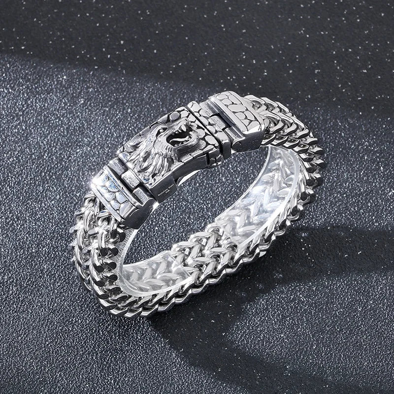 KALEN 21cm Punk Stainless Steel Bracelet Wolf Head Pattern Chain Men Bracelet