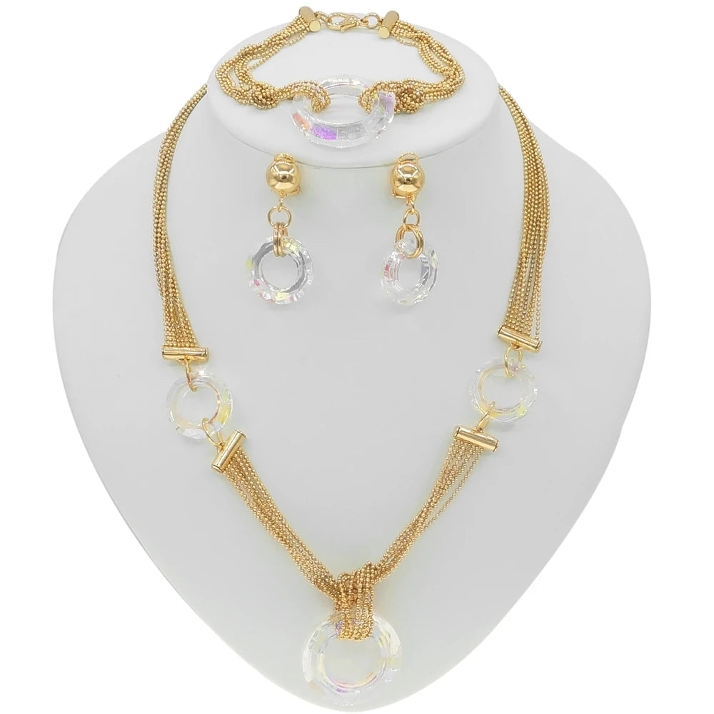 Zhuerrui Dubai Crystal Color Changing Jewelry Set Necklace Bracelet Earrings Ring Four Piece Jewelry Sets Women Wedding Party