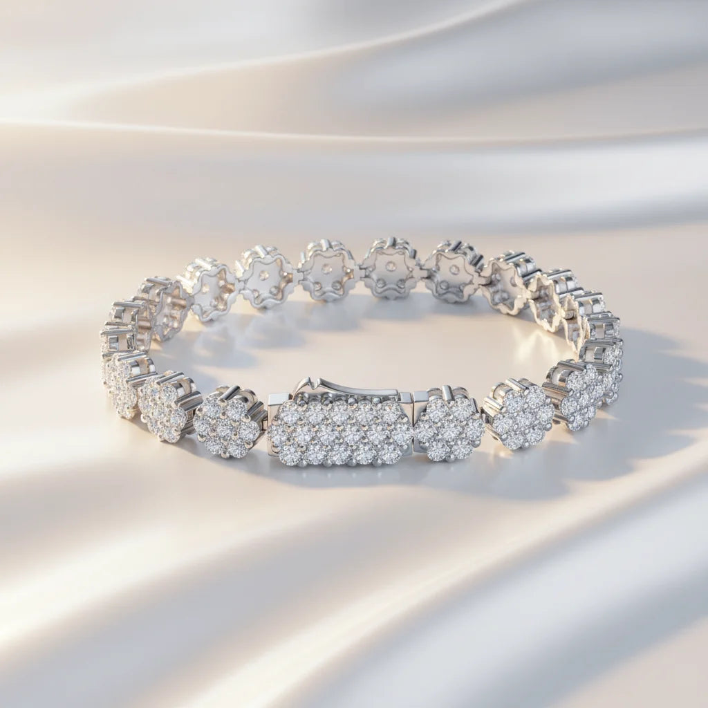 Factory Luxury Jewelry S925 Sterling Silver 2.7mm Cluster Set plum Blossom VVS D Color GRA Moissanite Bracelet for Women