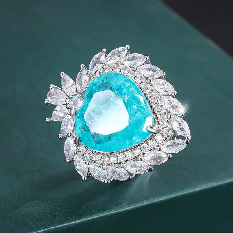 Gemfiori Fancy Radiant Cut Romantic Heart Ring Luxury 15*15MM Crystal Heart Design Pendant Necklace Women Wedding Party Jewelry Sets Gift