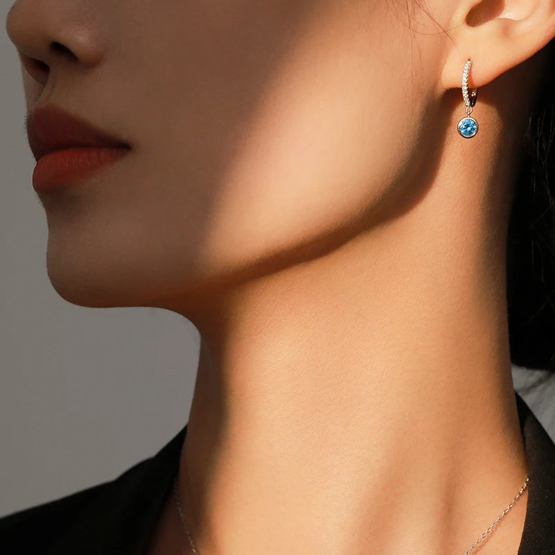 Ailmay 925 Sterling Silver Elegant Blue Zirconia Jewelry Set Luxury Necklace & Hoop Earrings For Women Romantic Wedding Jewelry