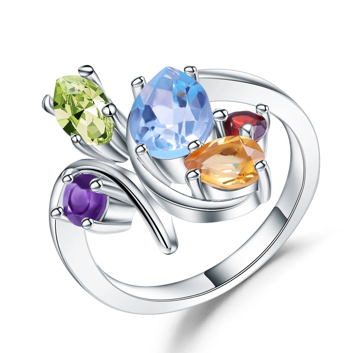ArtistA Abiding Custom Green Natural Gemstone Ring Collection 925 Silver Natural Peridot Rings with Regular Open 2 Tone Design