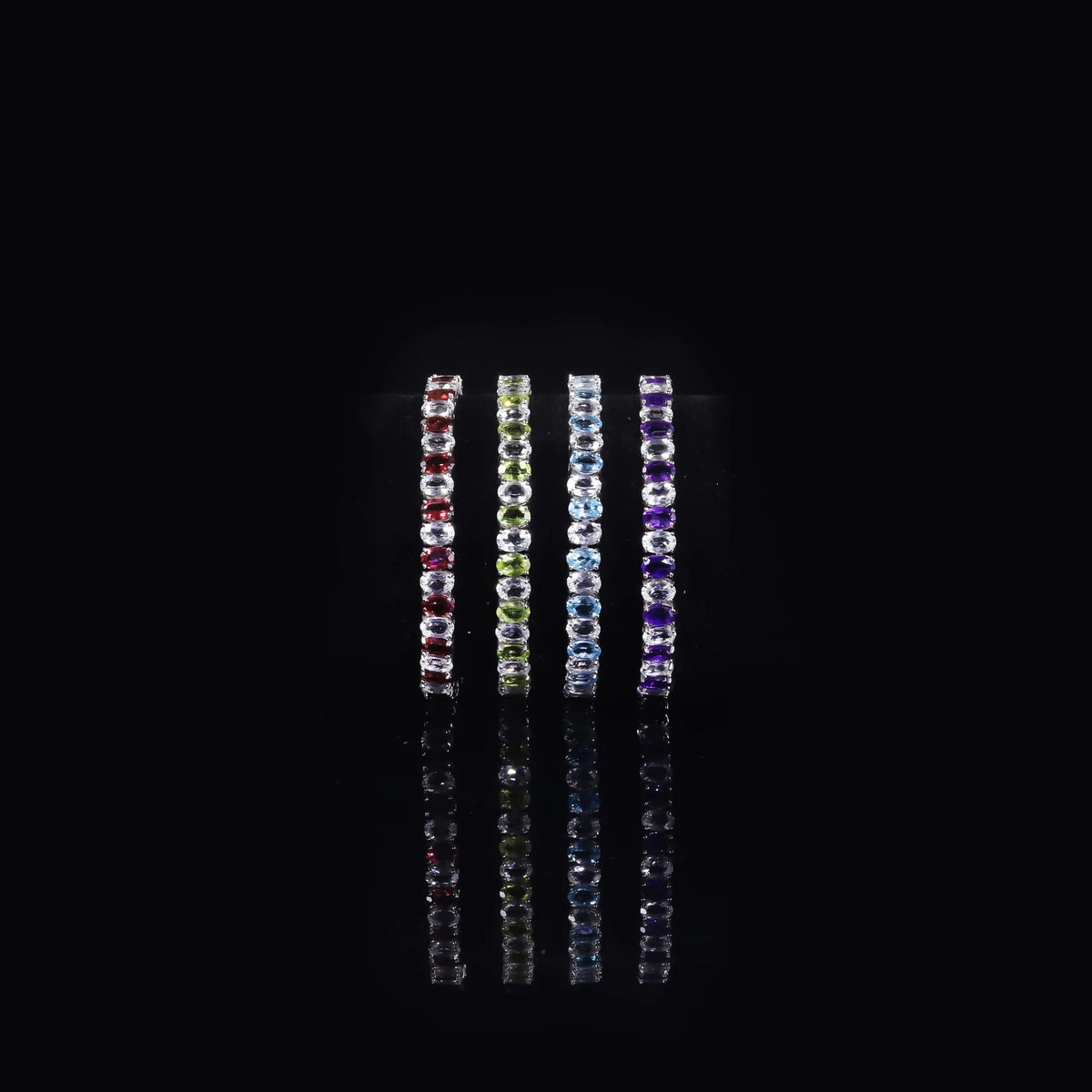 Gemfiori U03 Abiding Colored Natural Gemstone Oval Cut 4x6MM 7IN 10.7g 925 Sterling Silver Garnet Citrine Peridot Topaz Tennis Bracelet