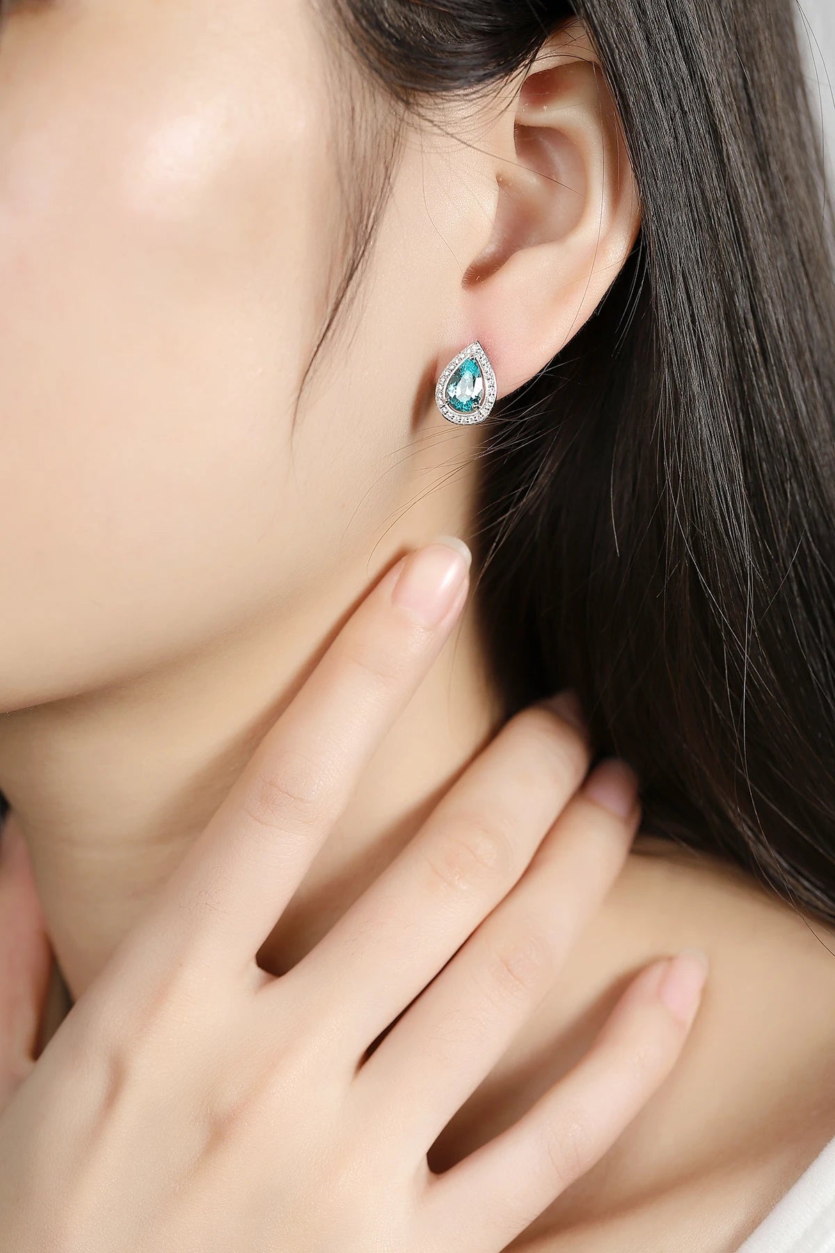 Gemfiori Custom Perabia fusion Pear Earrings Silver Customized Symmetrical Design Waterdrop-shaped Small Earrings for Jewelry