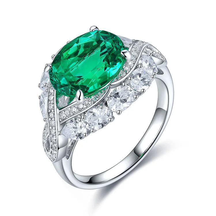 Gemfiori Statement Rings 925 Sterling Silver Lab Grown Sapphire Ruby Emerald Rings for Women Rings Wedding Vintage Anillos Natal