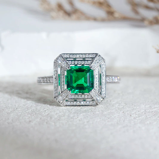 Messi Jewelry MSR-1605 Fashion Designed 925 Silver Lab Grown Emerald Ring
