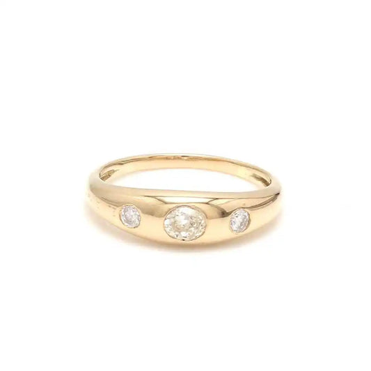 Luxury 14k Pure Gold Oval Cut Three Diamonds Rhodium Plated Karat Certified Hand Crafted Signet Promise Rings Women Wholesale
