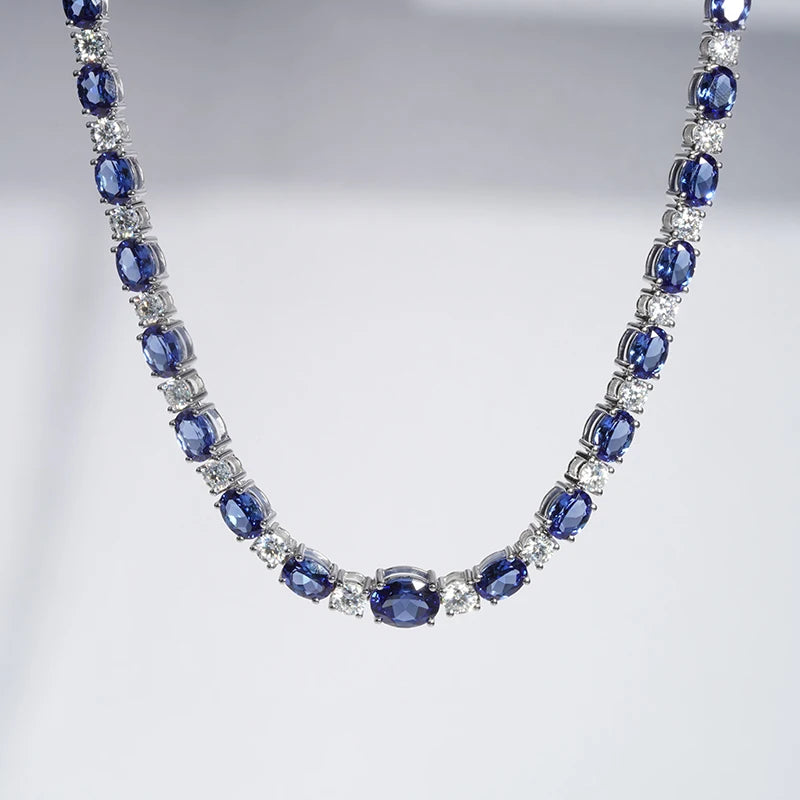 Gemfiori Starsgem 14K Gold Necklace Colombian Emerald Royal Blue Sapphire Paraiba Color Gemstone DFE Apatite Inlay Fine Jewelry for Women