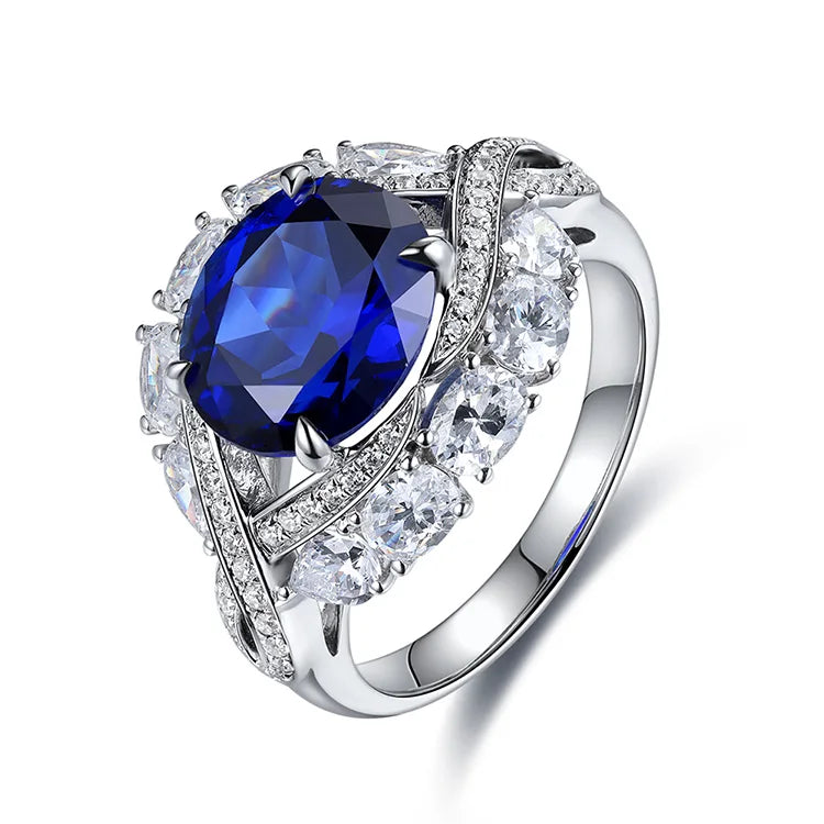 Gemfiori Statement Rings 925 Sterling Silver Lab Grown Sapphire Ruby Emerald Rings for Women Rings Wedding Vintage Anillos Natal
