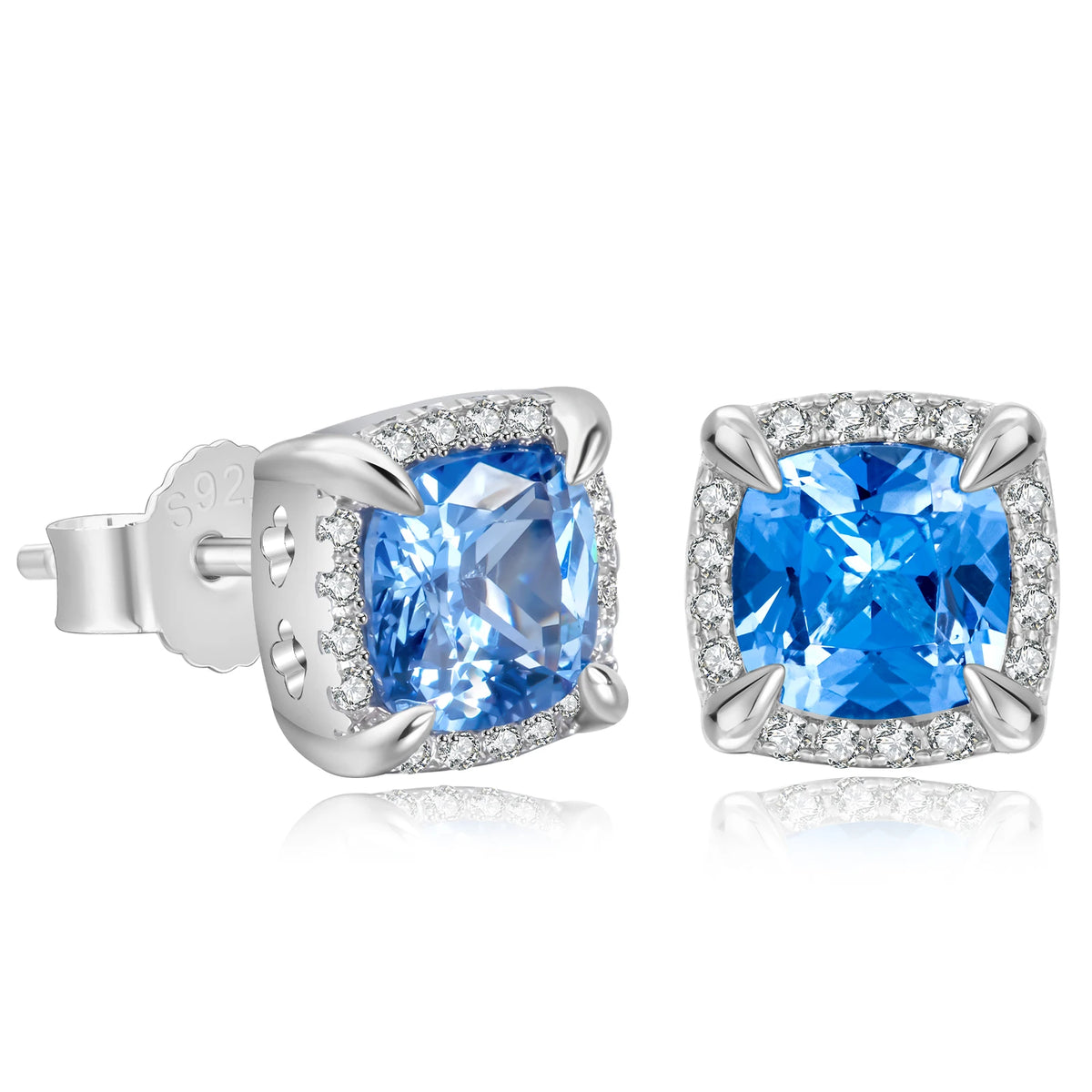 REBEL Blue CZ Stud Earring Simulated Sapphire Hip Hop Jewelry 14K Gold Plated 925 Sterling Silver Hypoallergenic Iced Out Earring