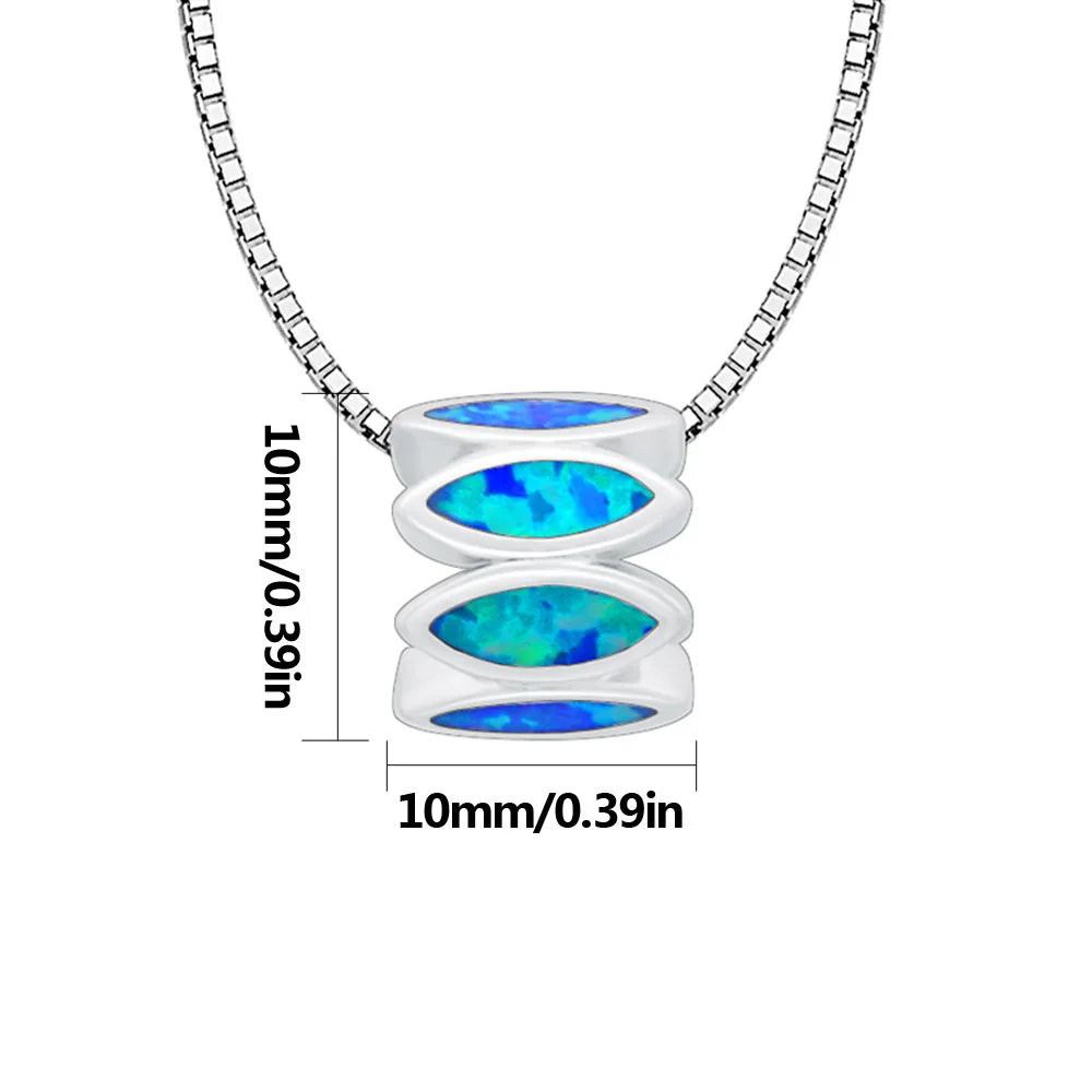 Aobao Christian Geometric Copper Box Chain Lariat Necklace with Opal Pendant Silver Plated Gift