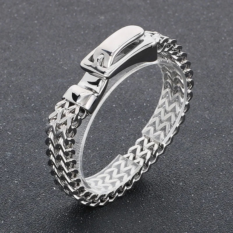 KALEN Punk Herringbone Chain Fine Jewelry Fashion Bracelets Men Stainless Steel Skull Charm Bracelet Bangle