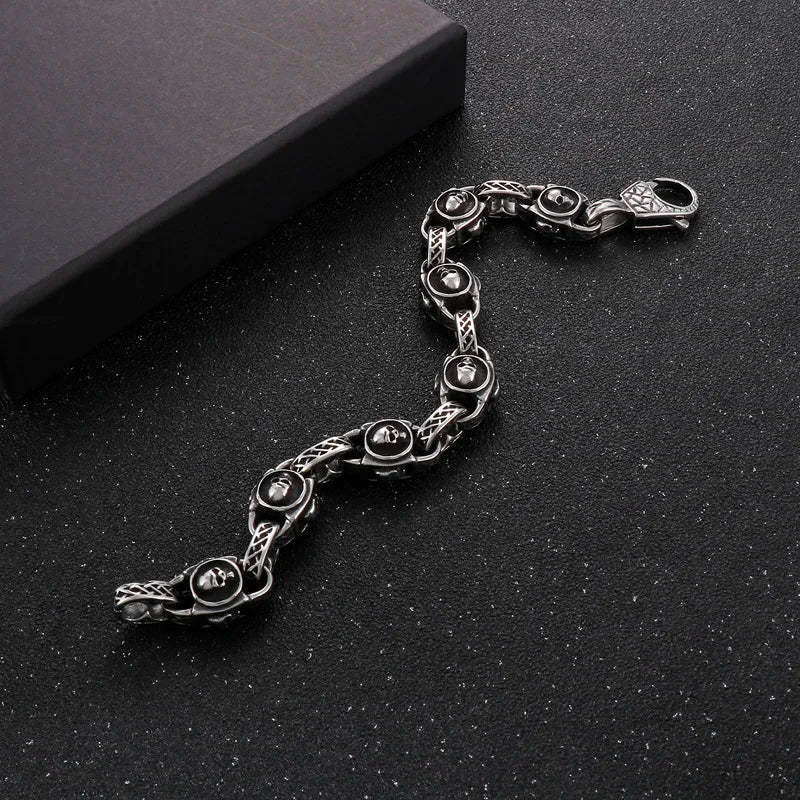 KALEN 225mm Men Punk Stainless Steel Skull Charms Oval Links Bracelet